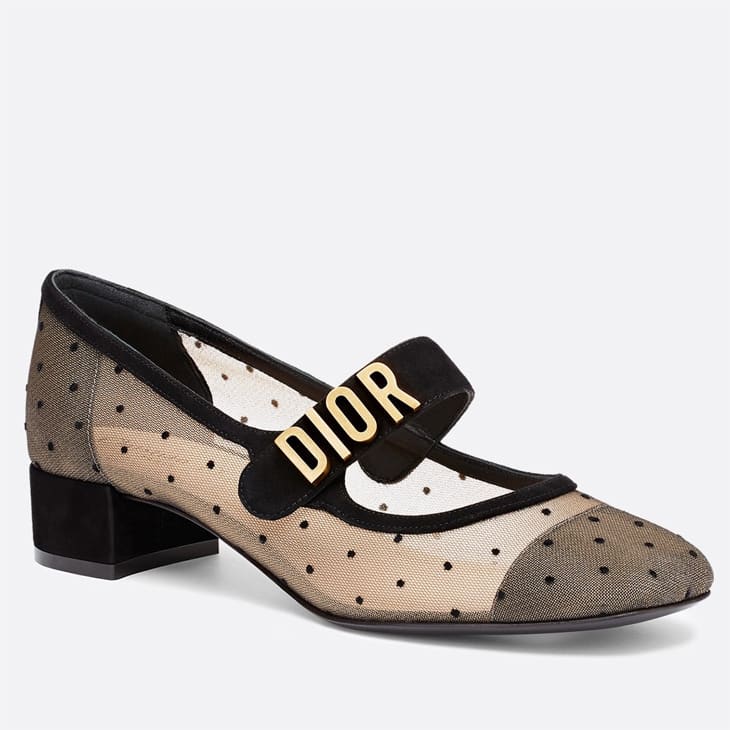 Sepatu-Wanita-Dior-Baby-D-Ballet-Pump-In-Black-Dotted-Swiss